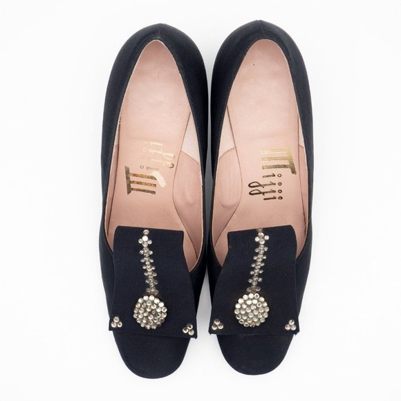 Vintage Women's Peau de Soie Black Pumps with Rhinestones by Mijji US 7 AAA - Picture 7 of 10